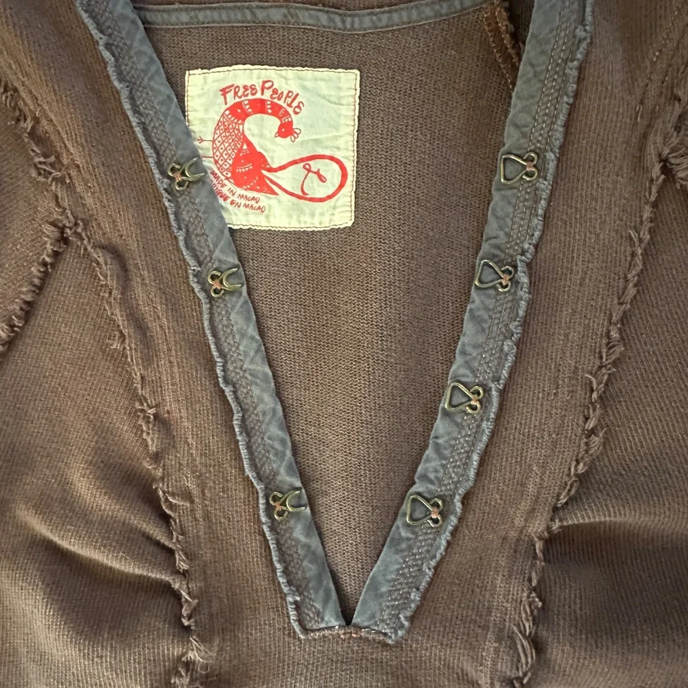 Free People Brown Thermal Half-Sleeve Hoodie, L - Picture 3 of 10